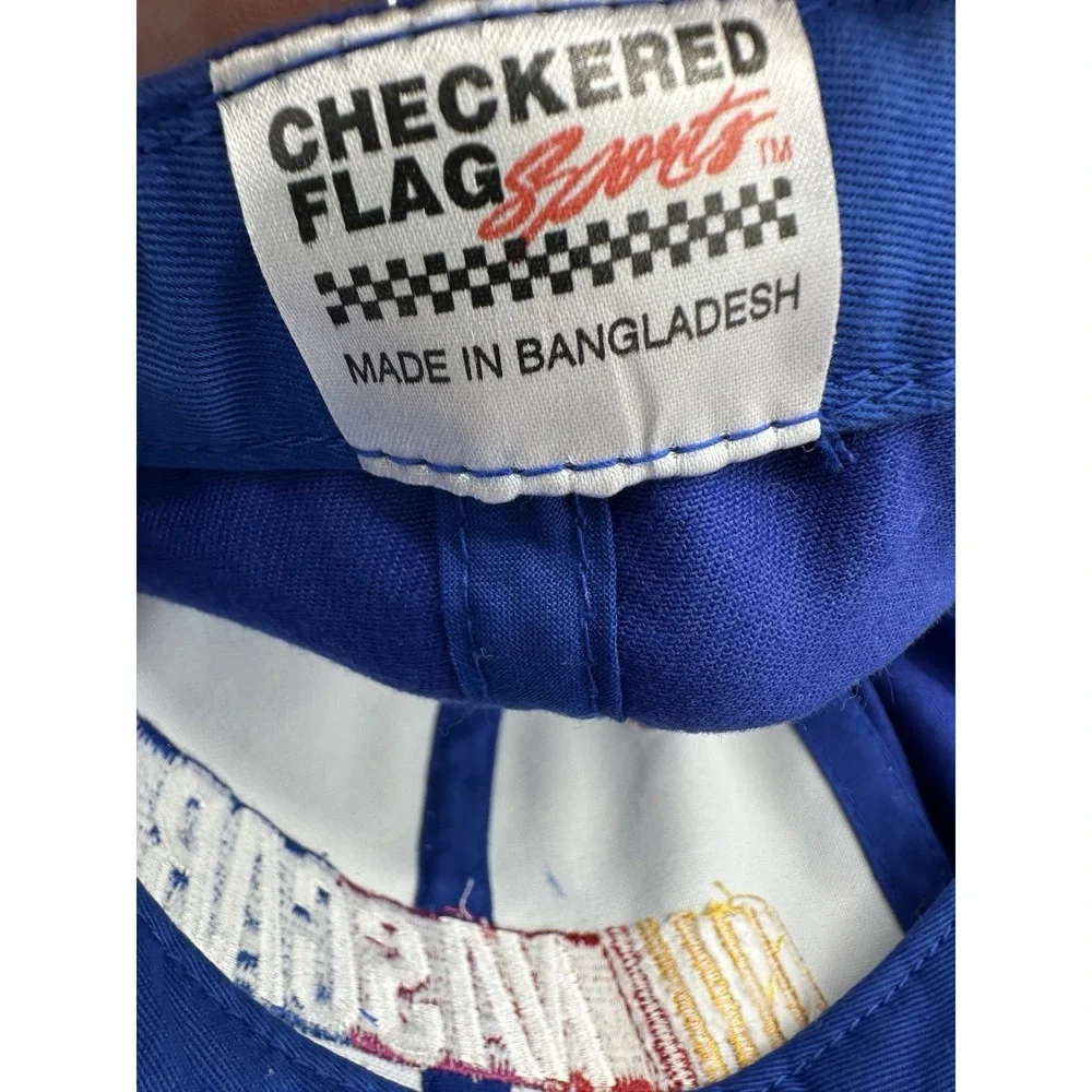 Vintage NASCAR Checkered Flag Sport Snapback Hat Blue Embroidered Racing
